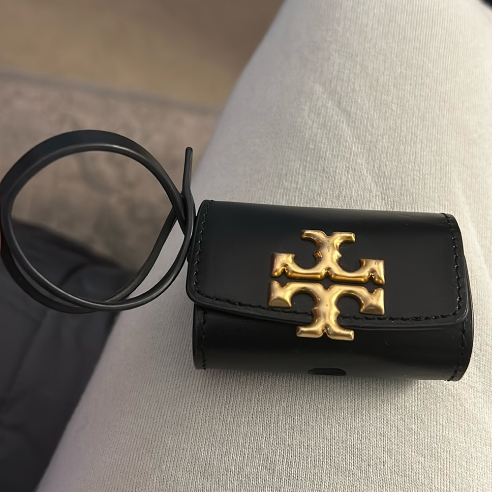 Tory Burch Black with Gold Logo Kira AirPod case, like new